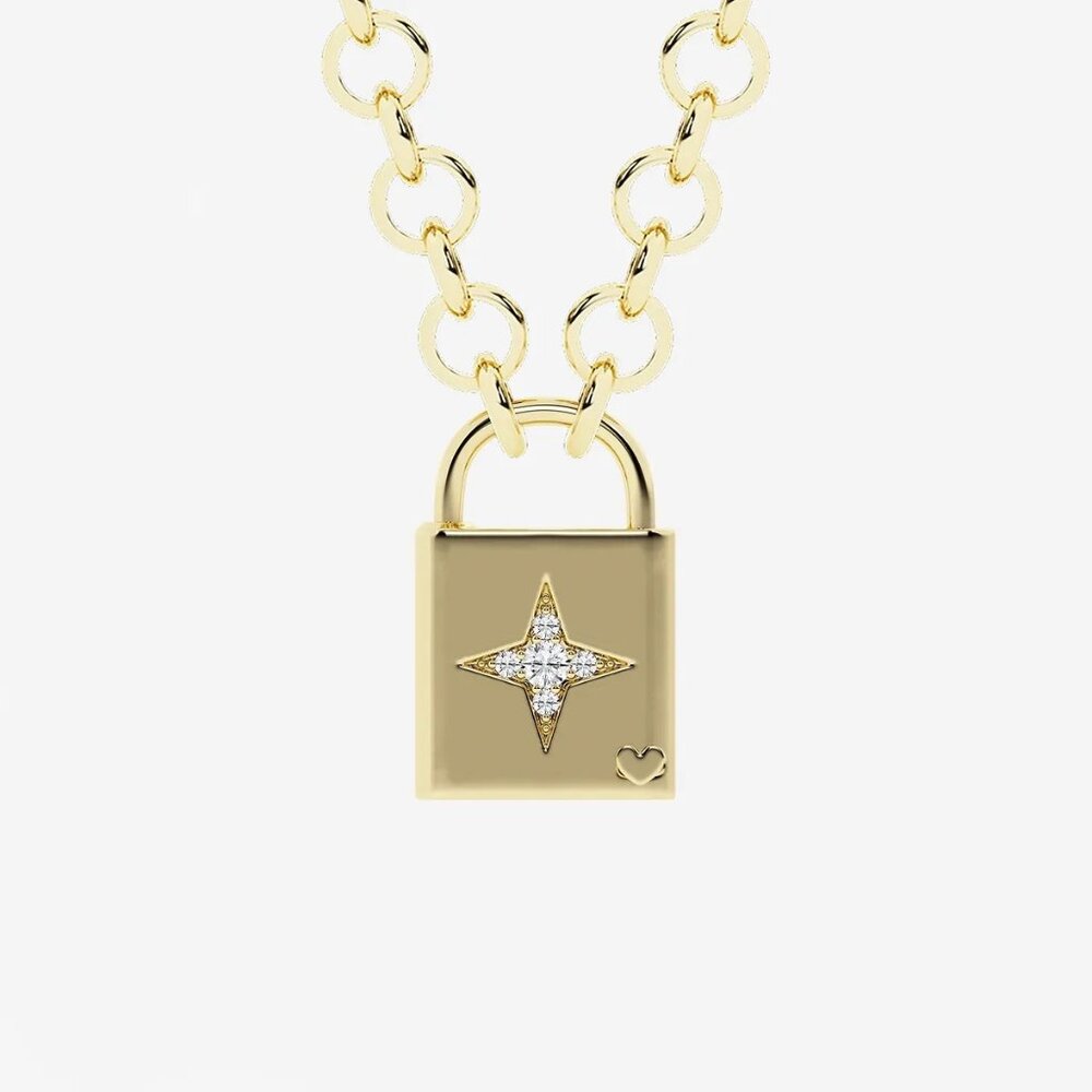 NEW Grown Brilliance Alcantara Diamond Lock Shooting Star Pendant 14K Gold